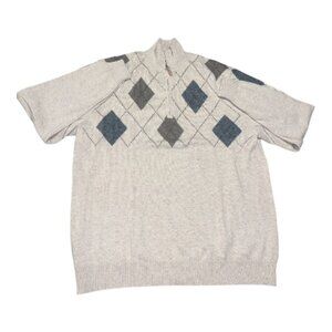 Mens Alan Flusser Argyle Zip-Up 100% Cashmere Sweater Size XL